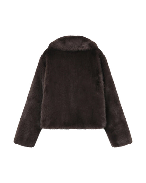 Grace & Mila Short Faux Fur Jacket - Chocolate