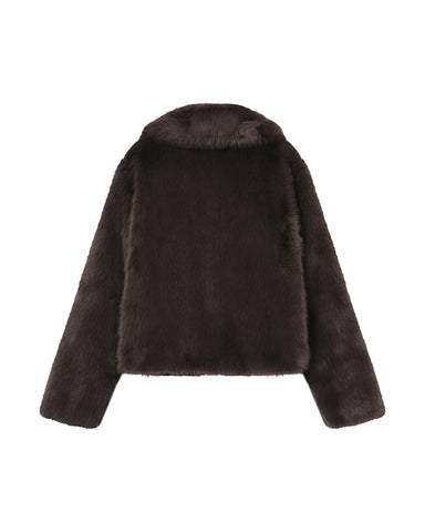 Grace & Mila Short Faux Fur Jacket - Chocolate