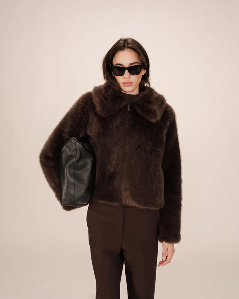 Grace & Mila Short Faux Fur Jacket - Chocolate