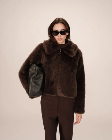 Grace & Mila Short Faux Fur Jacket - Chocolate