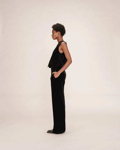 Grace & Mila Tiger Velvet Wide Leg Trousers - Black