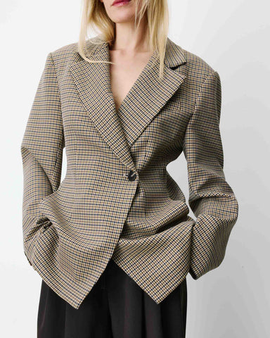 Grace & Mila Almond Tailored Houndstooth Blazer - Beige