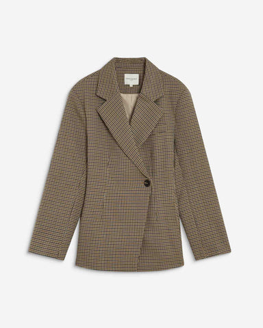 Grace & Mila Almond Tailored Houndstooth Blazer - Beige