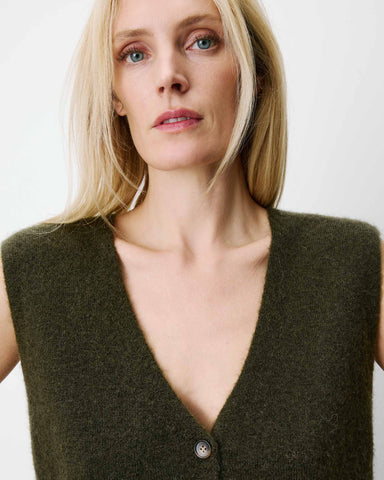 Grace & Mila Nars Sleeveless V-Neck Cardigan - Khaki