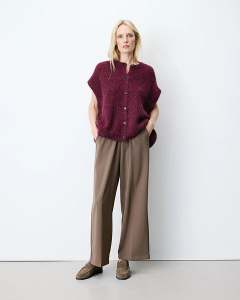 Grace & Mila  Addison Relaxed Crew-Neck Cardigan - Aubergine