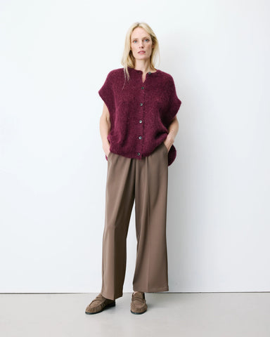Grace & Mila  Addison Relaxed Crew-Neck Cardigan - Aubergine