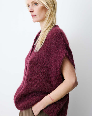 Grace & Mila  Addison Relaxed Crew-Neck Cardigan - Aubergine