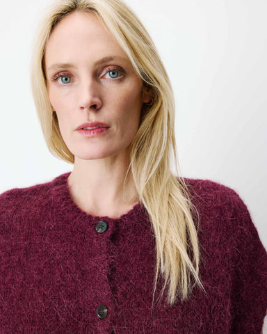 Grace & Mila  Addison Relaxed Crew-Neck Cardigan - Aubergine