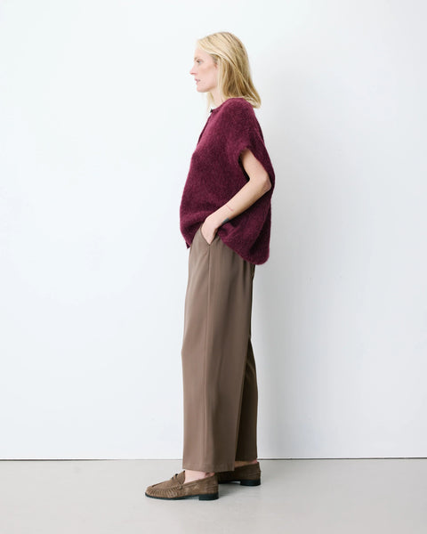 Grace & Mila  Addison Relaxed Crew-Neck Cardigan - Aubergine