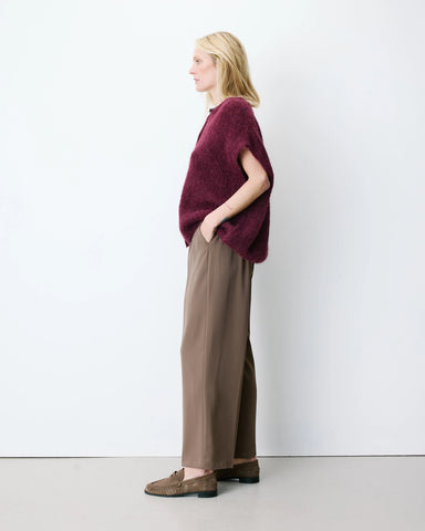 Grace & Mila  Addison Relaxed Crew-Neck Cardigan - Aubergine