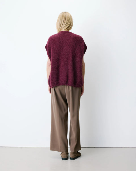 Grace & Mila  Addison Relaxed Crew-Neck Cardigan - Aubergine