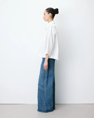 Grace & Mila Ambre Oversized Cotton V-neck Blouse - Ivory