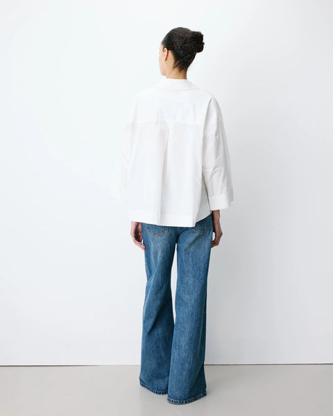 Grace & Mila Ambre Oversized Cotton V-neck Blouse - Ivory