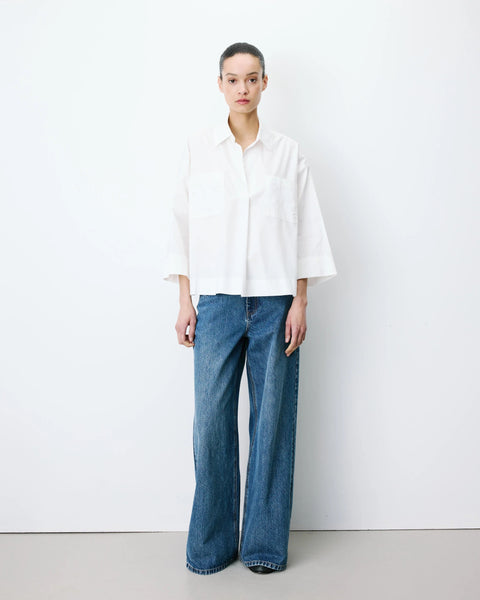 Grace & Mila Ambre Oversized Cotton V-neck Blouse - Ivory
