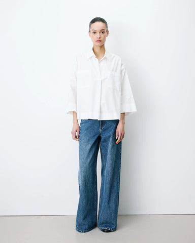 Grace & Mila Ambre Oversized Cotton V-neck Blouse - Ivory