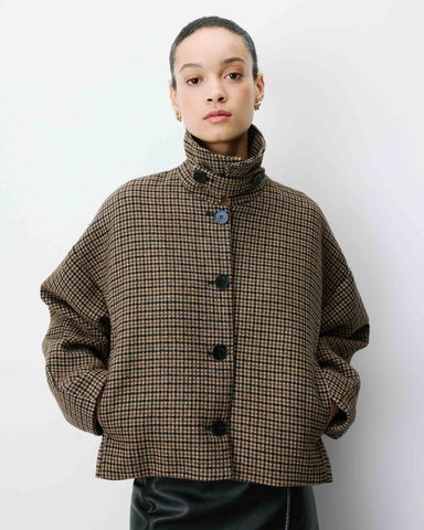 Grace & Mila Arthur Houndstooth Coat - Coffee