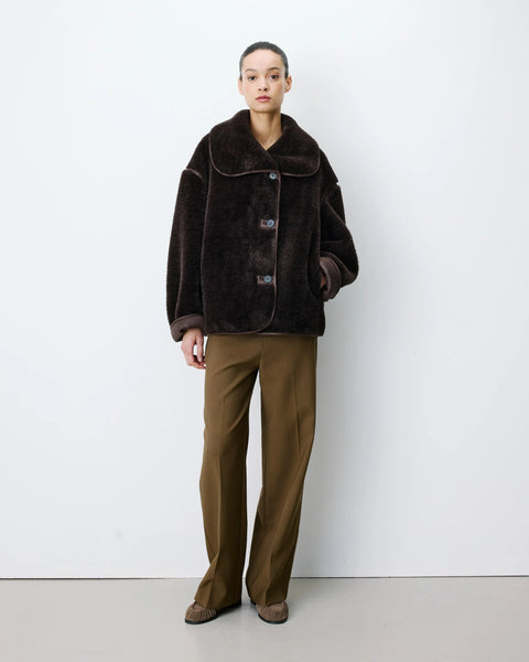 Grace & Mila Amelio Oversized Buttoned Faux-Fur Coat - Chocolate