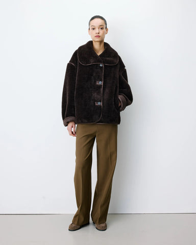 Grace & Mila Amelio Oversized Buttoned Faux-Fur Coat - Chocolate