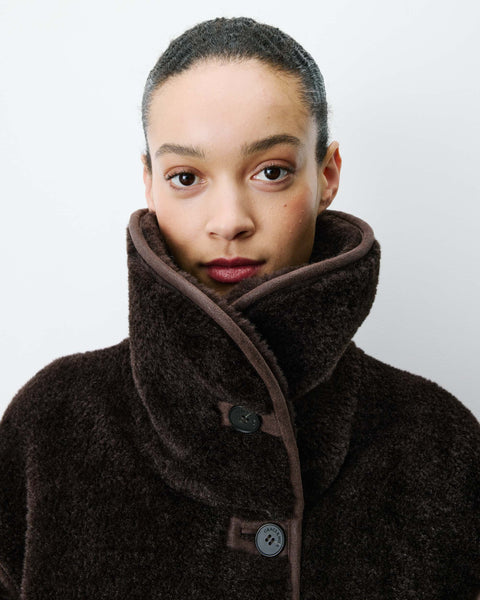 Grace & Mila Amelio Oversized Buttoned Faux-Fur Coat - Chocolate