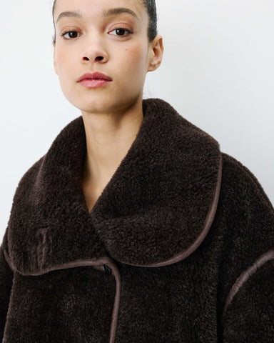 Grace & Mila Amelio Oversized Buttoned Faux-Fur Coat - Chocolate