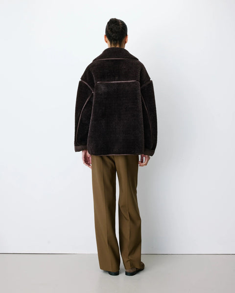 Grace & Mila Amelio Oversized Buttoned Faux-Fur Coat - Chocolate