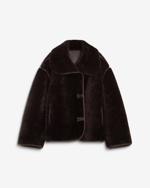 Grace & Mila Amelio Oversized Buttoned Faux-Fur Coat - Chocolate