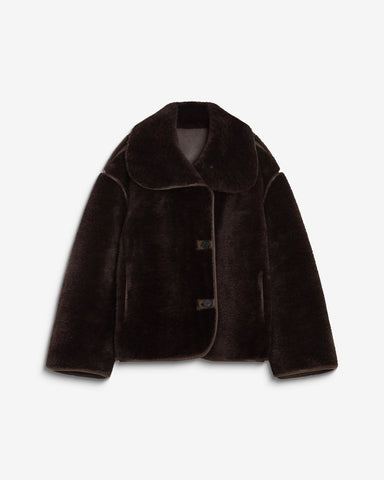 Grace & Mila Amelio Oversized Buttoned Faux-Fur Coat - Chocolate