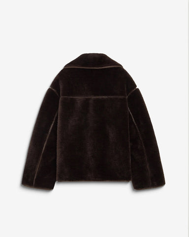 Grace & Mila Amelio Oversized Buttoned Faux-Fur Coat - Chocolate