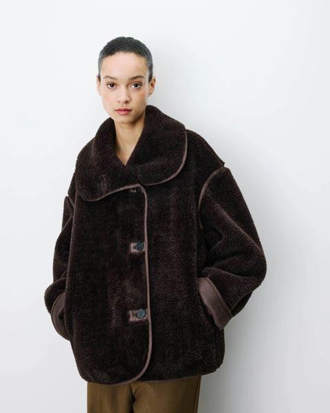Grace & Mila Amelio Oversized Buttoned Faux-Fur Coat - Chocolate