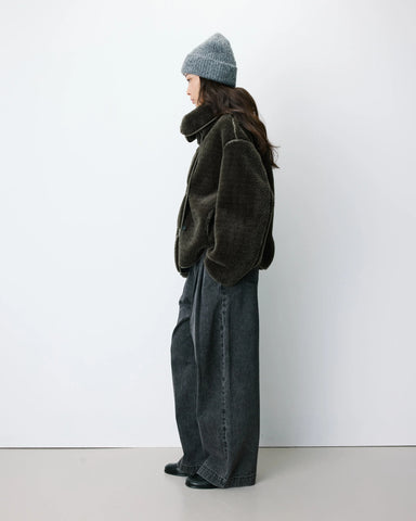 Grace & Mila Amelio Oversized Buttoned Faux-Fur Coat - Khaki
