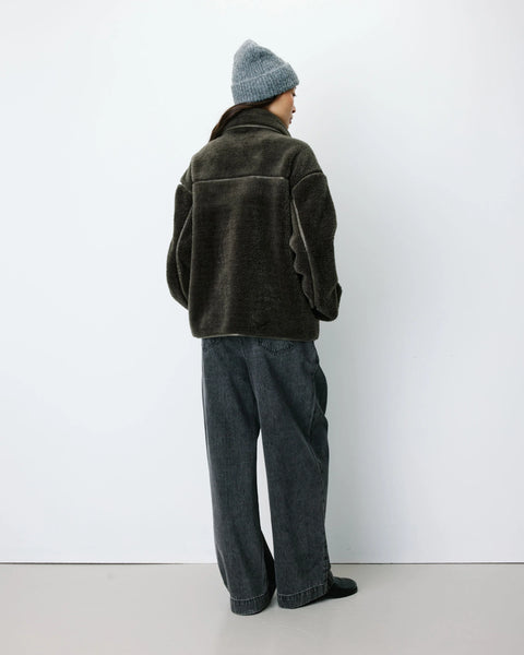 Grace & Mila Amelio Oversized Buttoned Faux-Fur Coat - Khaki