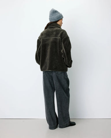 Grace & Mila Amelio Oversized Buttoned Faux-Fur Coat - Khaki