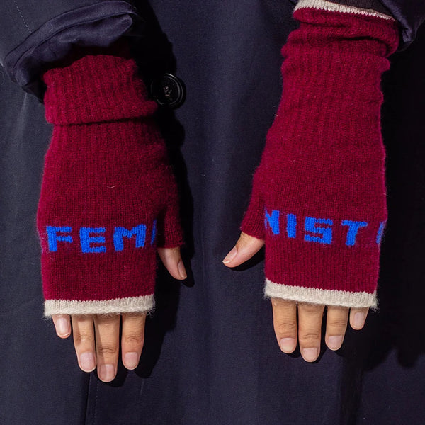 Black & Beech Feminist Fingerless Mittens - Claret