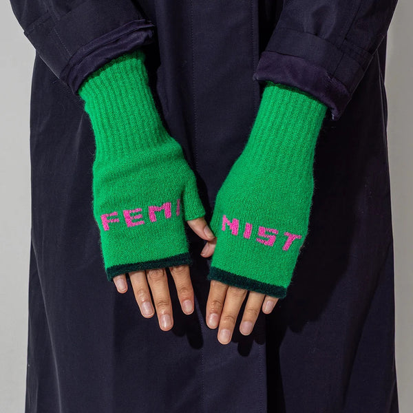 Black & Beech Feminist Fingerless Mittens - Kelly Green