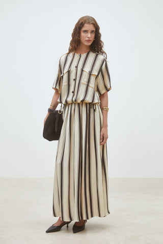 SUNCOO Fidji Stripe Maxi Skirt - Creme