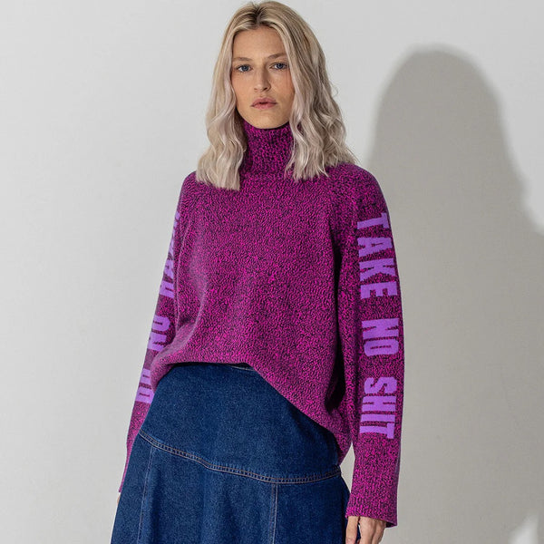 Black & Beech Do No Harm Take No Shit Merino Funnel Jumper - Anemone