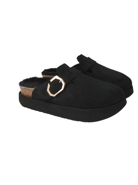 Genuins Riva Indianna Velour Wool Lined Clog - Black