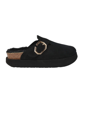 Genuins Riva Indianna Velour Wool Lined Clog - Black