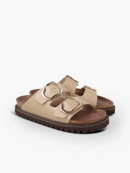 Genuins Galia Leather Embossed Slider - Taupe