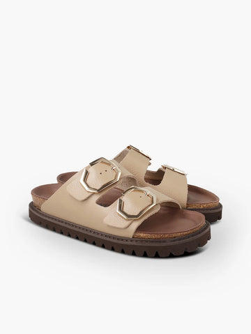 Genuins Galia Leather Embossed Slider - Taupe