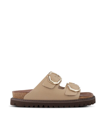 Genuins Galia Leather Embossed Slider - Taupe