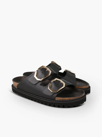 Genuins Galia Leather Embossed Slider - Black