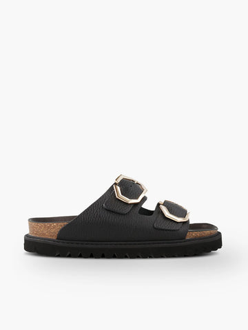 Genuins Galia Leather Embossed Slider - Black