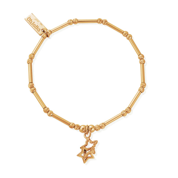 ChloBo Dainty Moon Cut Sparkle Interlocking Star Bracelet - Gold