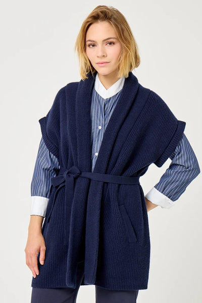 FIVE Paris Knitted Belted Gilet - Navy