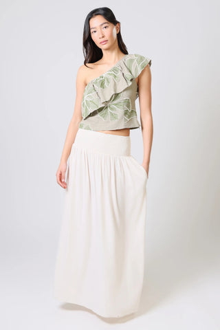 Traffic People Bella One Shoulder Frill Top - Green