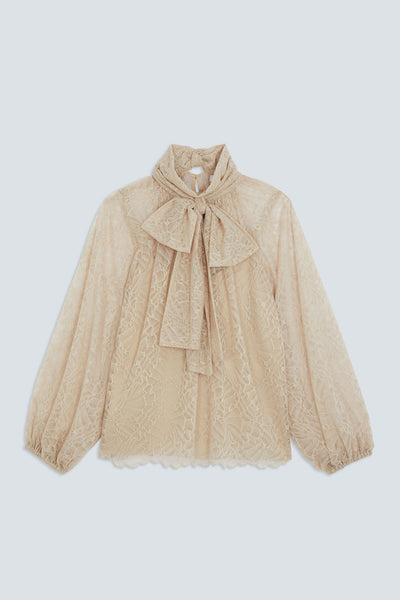 Suncoo Lincoln Lace Pussy Blow Blouse - Creme