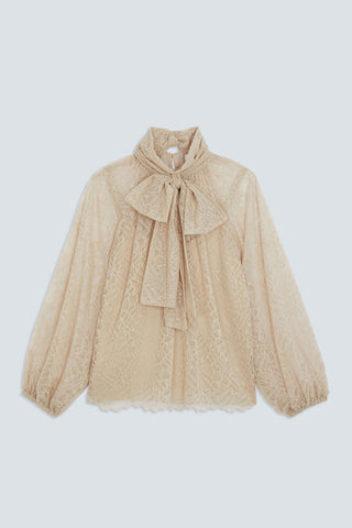 Suncoo Lincoln Lace Pussy Blow Blouse - Creme