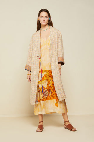 Ottod'Ame Kimono Coat with Multicoloured Laced Belt