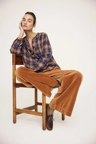 Jc Sophie Pearl Check Blouse - Cognac